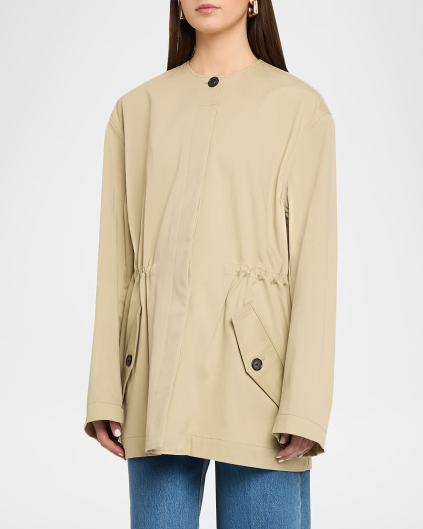 Toteme Single-Breasted Cotton Twill Collarless Jacket | Neiman Marcus