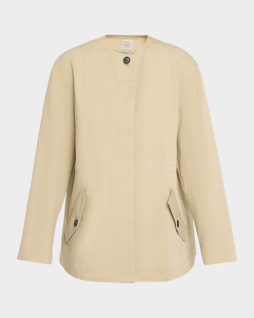 Toteme Single-Breasted Cotton Twill Collarless Jacket | Neiman Marcus
