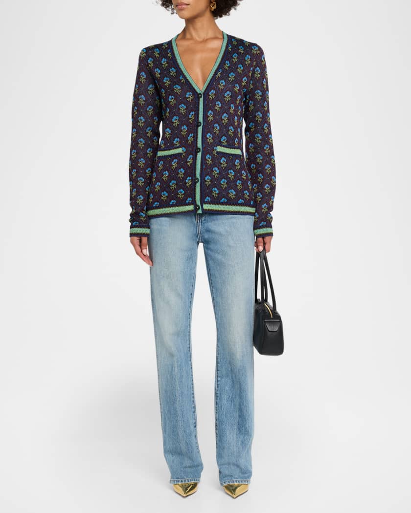Etro Floral Knit V-Neck Cardigan | Neiman Marcus