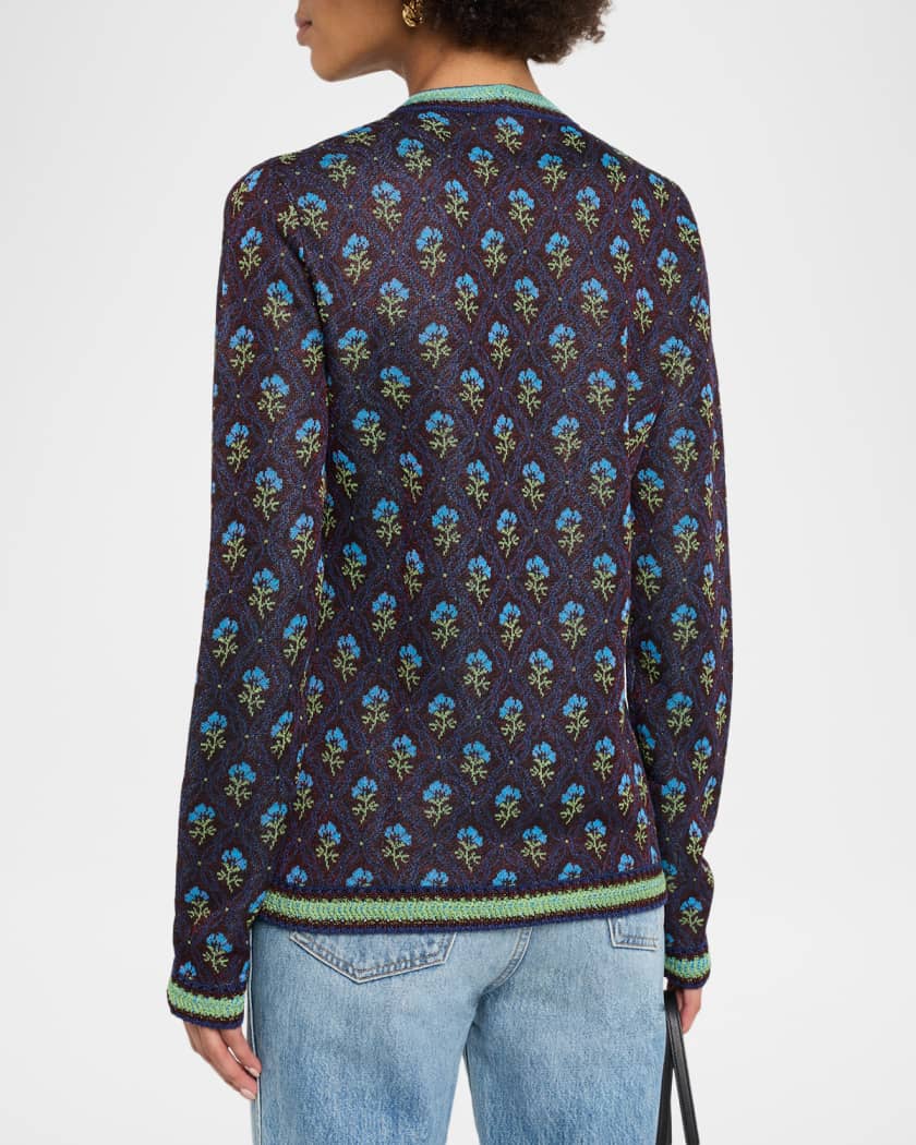Etro Floral Knit V-Neck Cardigan | Neiman Marcus