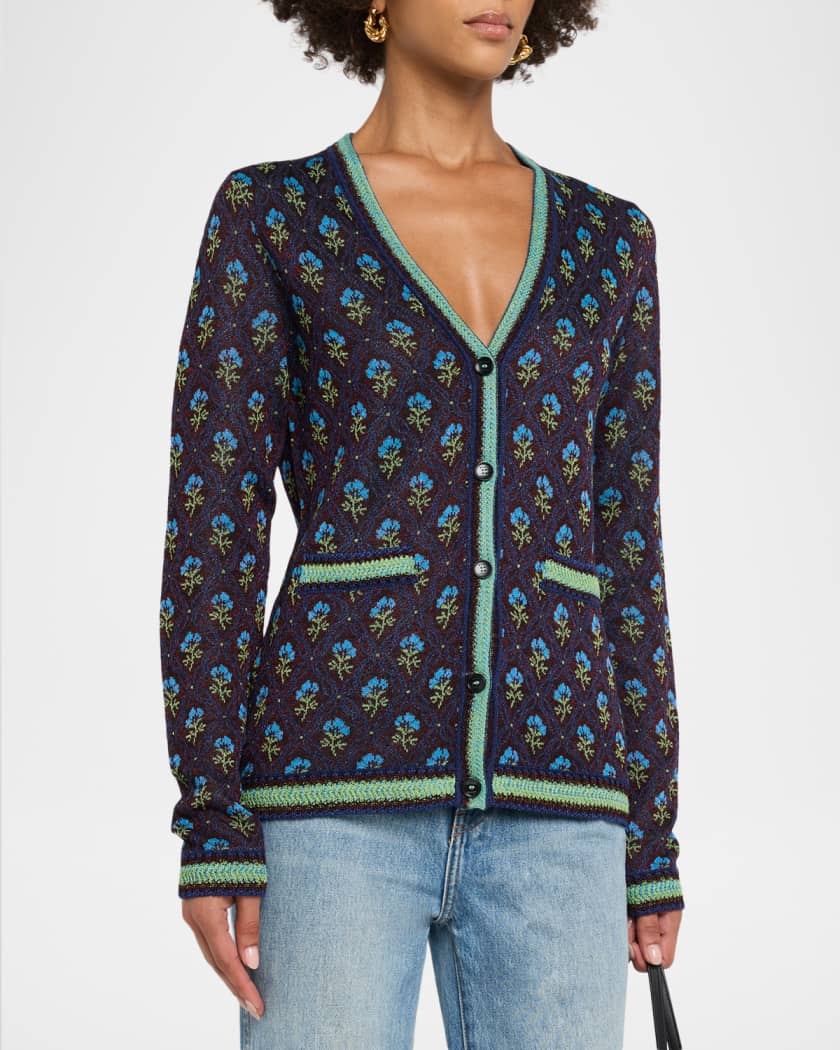 Etro Floral Knit V-Neck Cardigan | Neiman Marcus