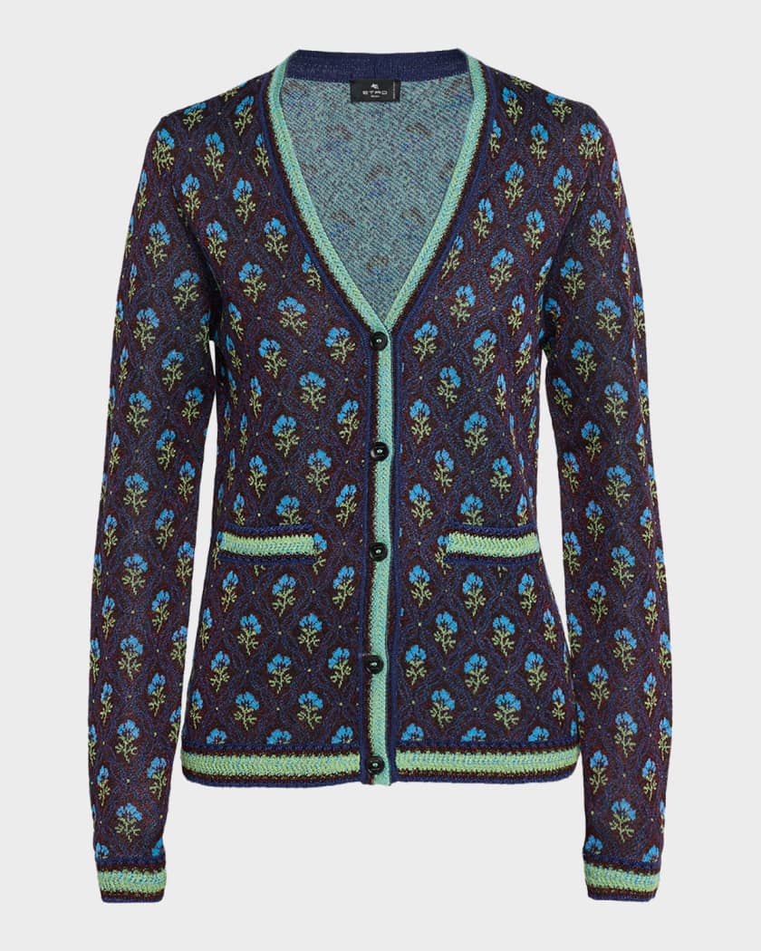 Etro Floral Knit V-Neck Cardigan | Neiman Marcus
