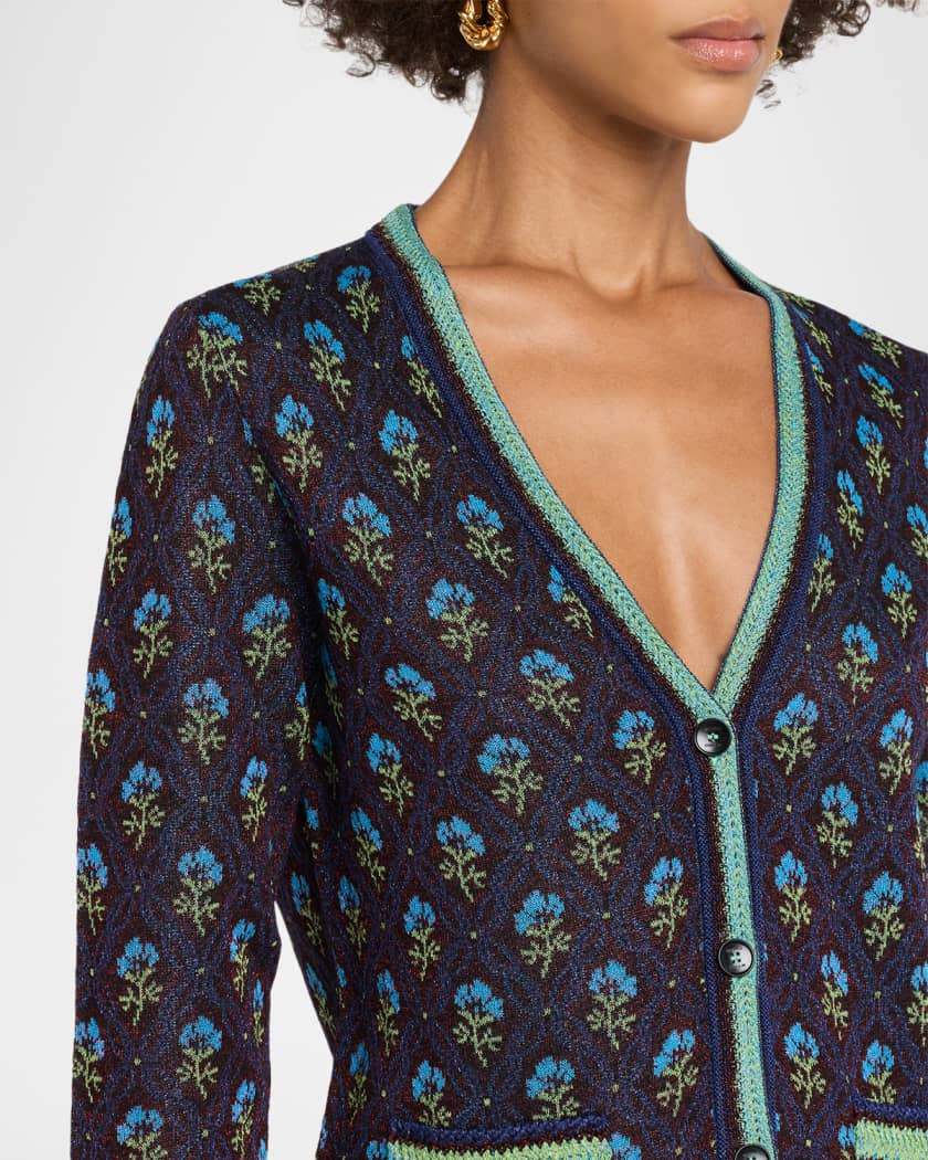 Etro Floral Knit V-Neck Cardigan | Neiman Marcus