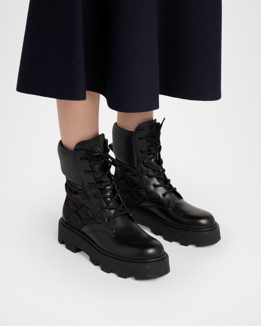 モンクレール Aurea レザーチェルシーブーツ ブラック サイズ39 Moncler Aurea Quilted-Inset Leather Ankle Boots | Neiman Marcus