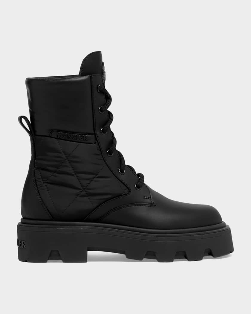 Moncler Aurea Quilted-Inset Leather Ankle Boots | Neiman Marcus