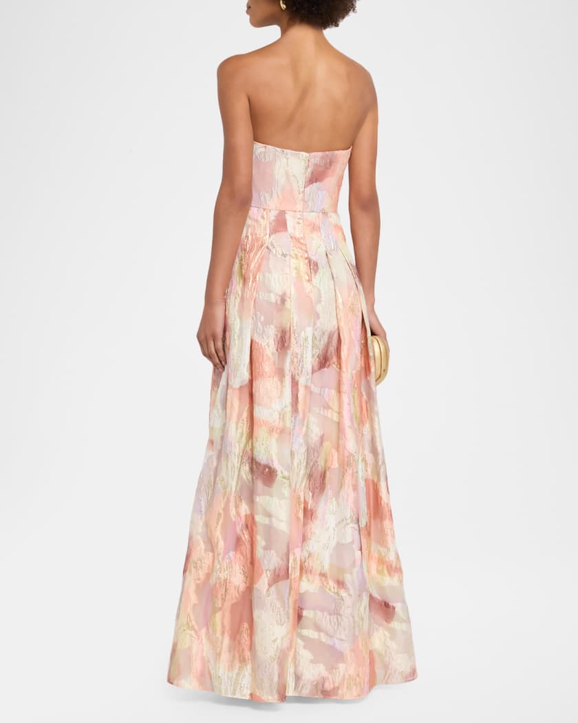 Aidan Mattox Pleated Strapless Metallic Jacquard Gown | Neiman Marcus