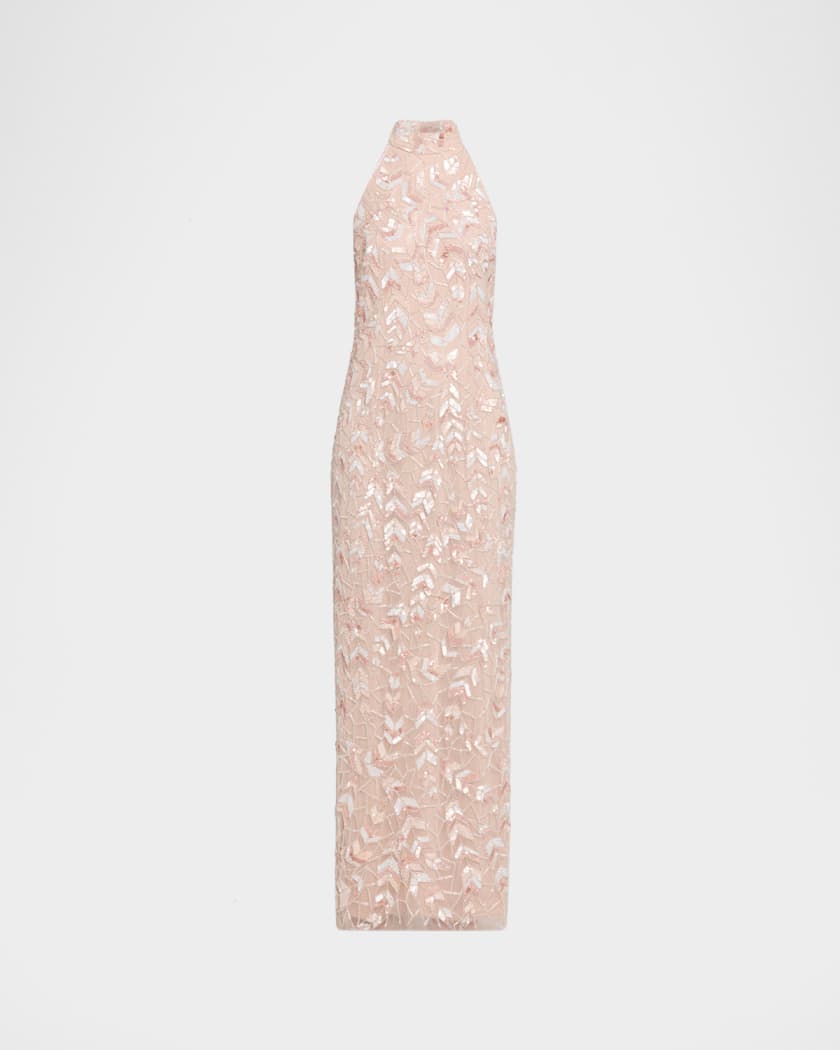 Aidan Mattox Beaded Halter Column Gown | Neiman Marcus