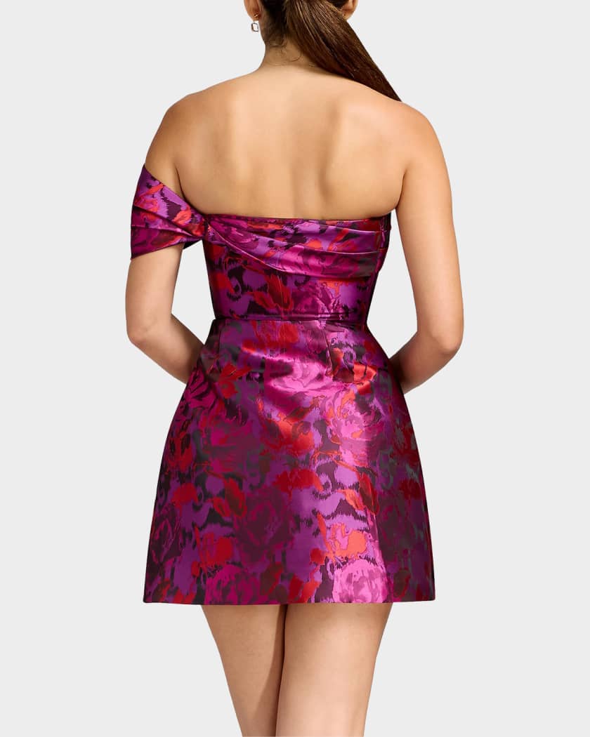 dress the population olive off-the-shoulder jacquard mini dress Olive Floral Jacquard Off the Shoulder Cocktail Minidress (Women)