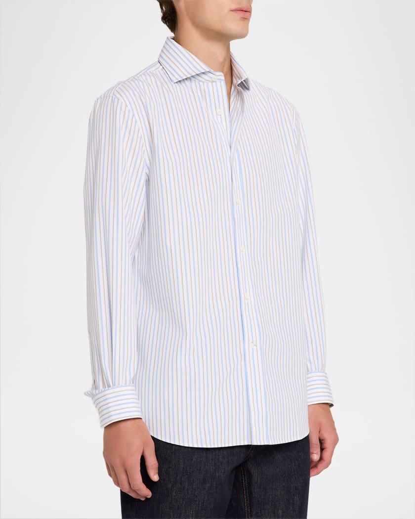 Brunello Cucinelli Men's Cotton Variegated Stripe Button-Down