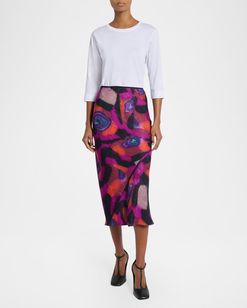 Dries Van Noten Marbled Clay Printed Twill Midi Skirt | Neiman Marcus