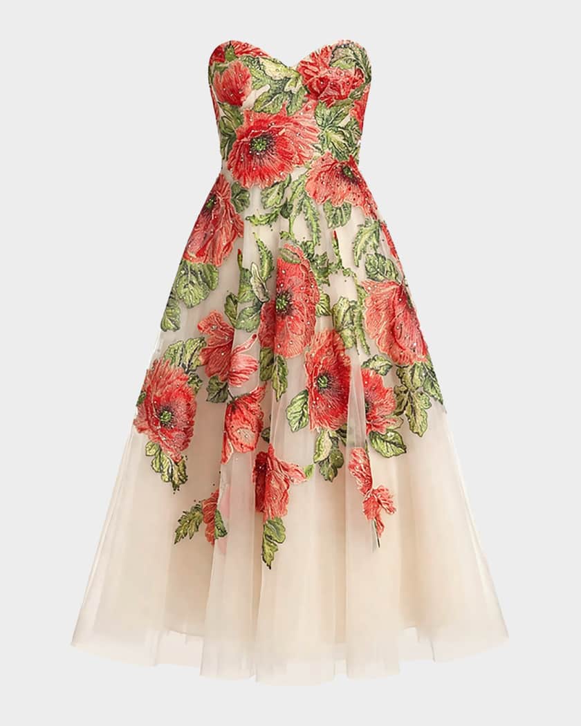 Mac Duggal Floral-Embroidered A-Line Cocktail Dress | Neiman Marcus