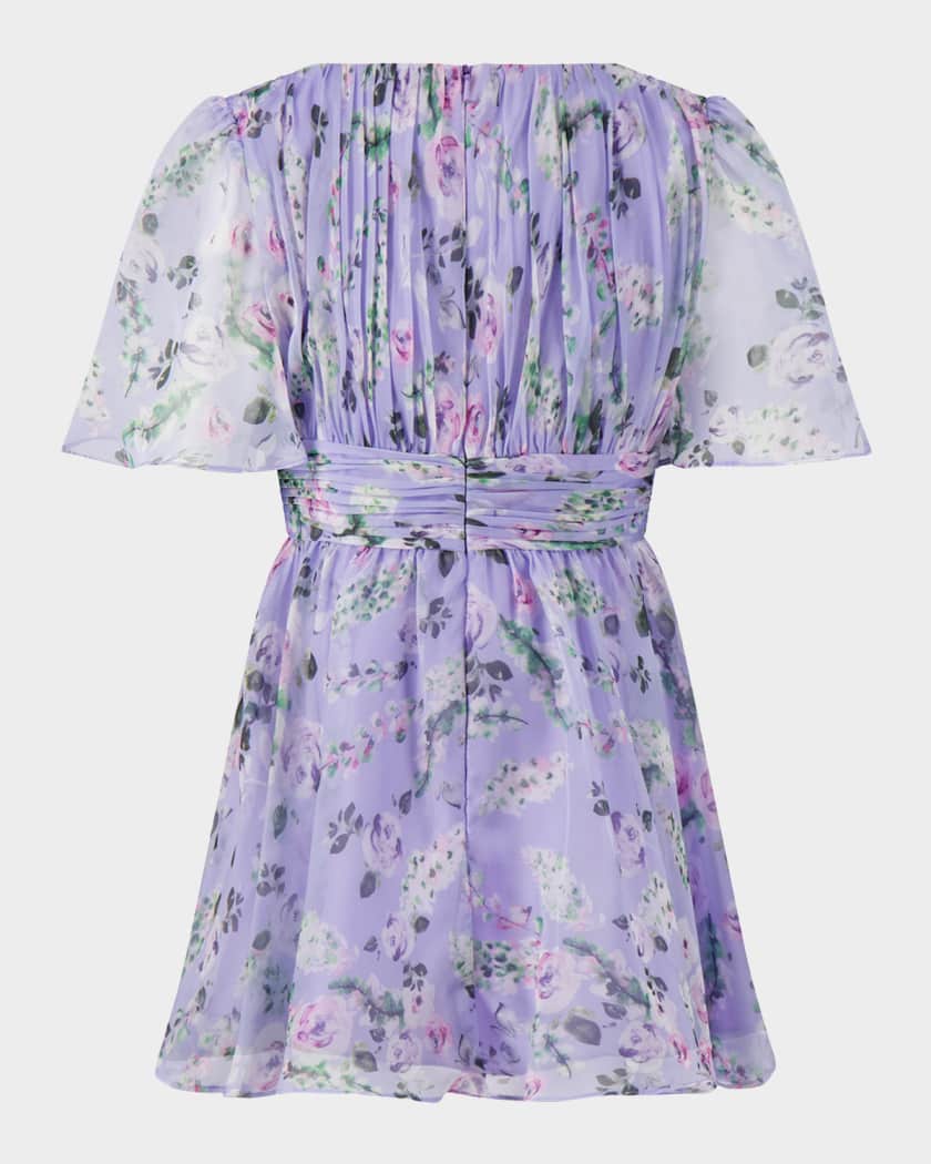 ruched dress size 14 Mac Duggal Little Girl's & Girl's Floral Pleated Dress - Bluelavenderfloral