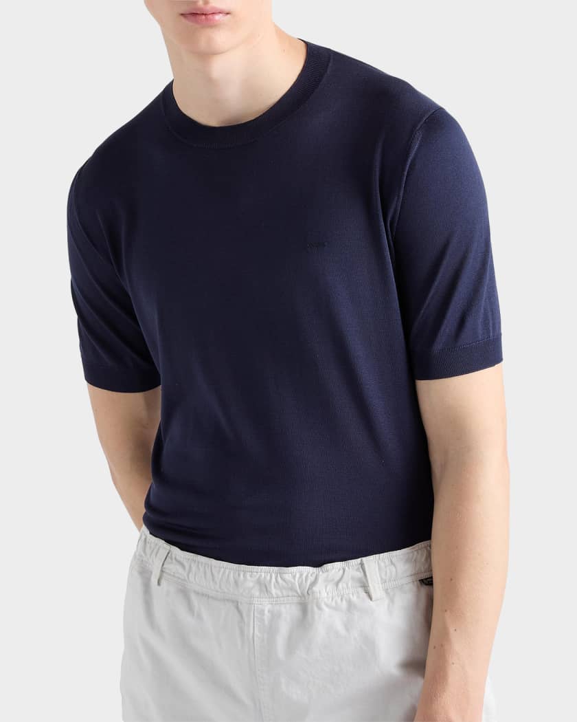 Prada Men's Short-Sleeve Silk Sweater | Neiman Marcus