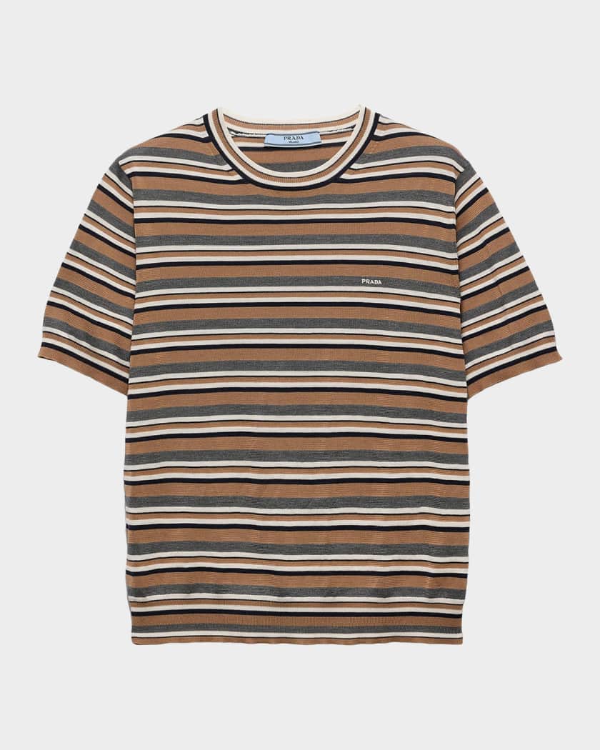 Prada Shorts-Sleeved Striped Jersey T-Shirt | Neiman Marcus