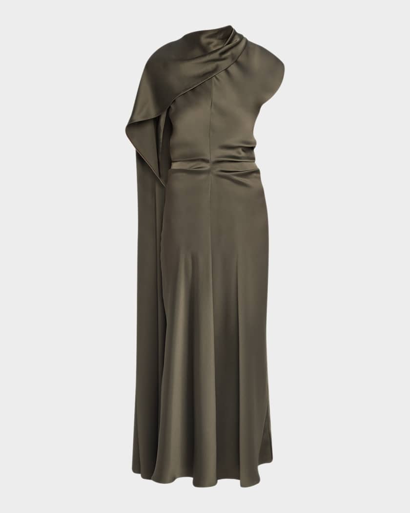 SIMKHAI Jacka Draped Mock-Neck Midi Dress | Neiman Marcus