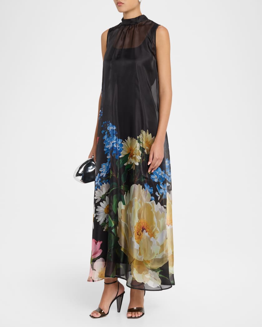 christina floral maxi dress Elie Tahari Women's July The Christina Floral Sheer-Overlay Maxi Dress - Moon Flower Print