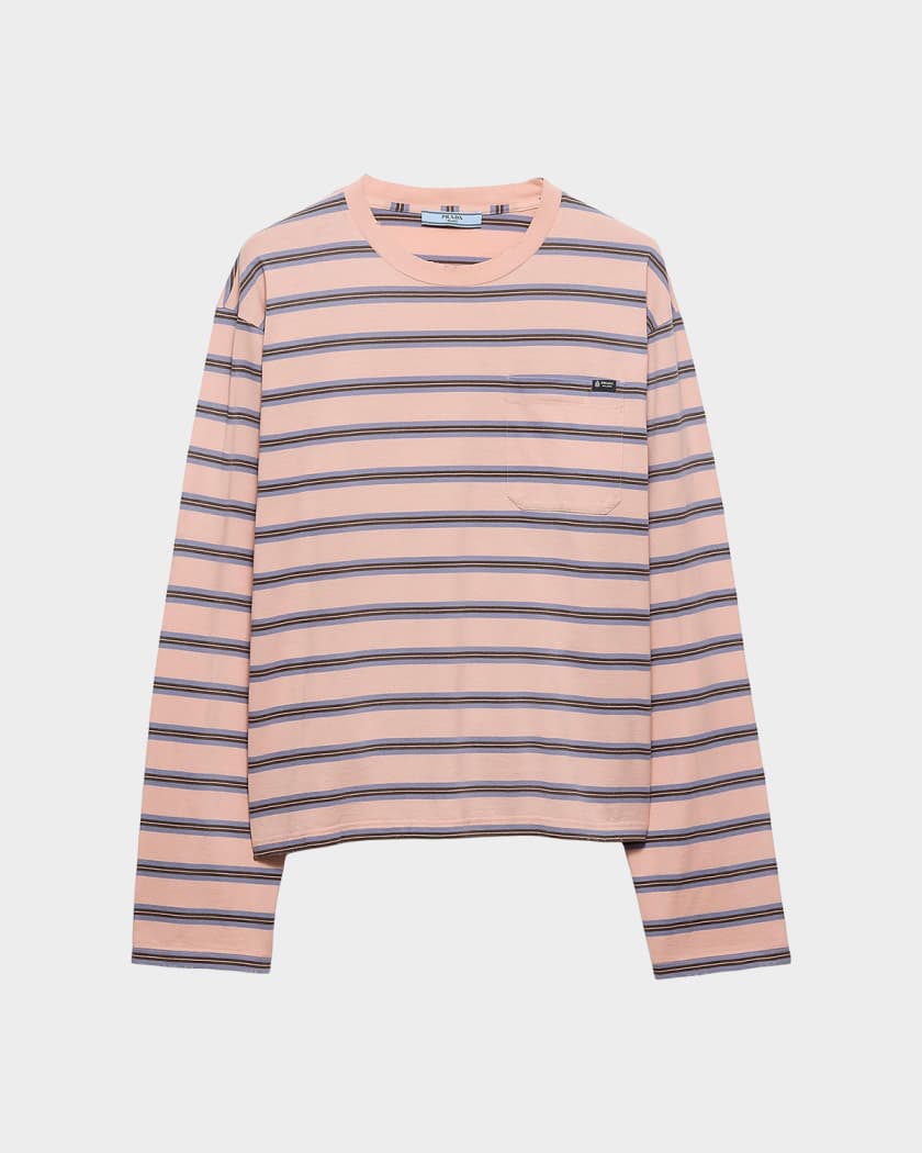 Prada Long-Sleeved Striped Cotton Jersey T-Shirt | Neiman Marcus
