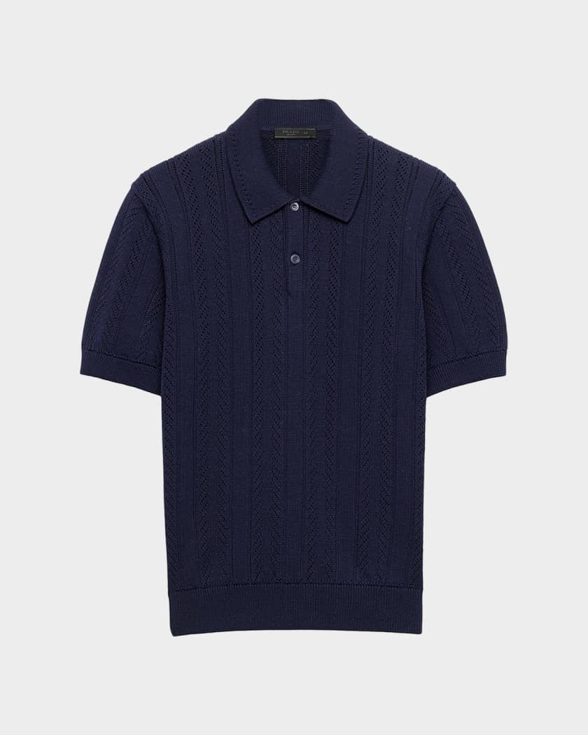 Prada Men's Short-Sleeve Openwork Cotton Polo Shirt | Neiman Marcus