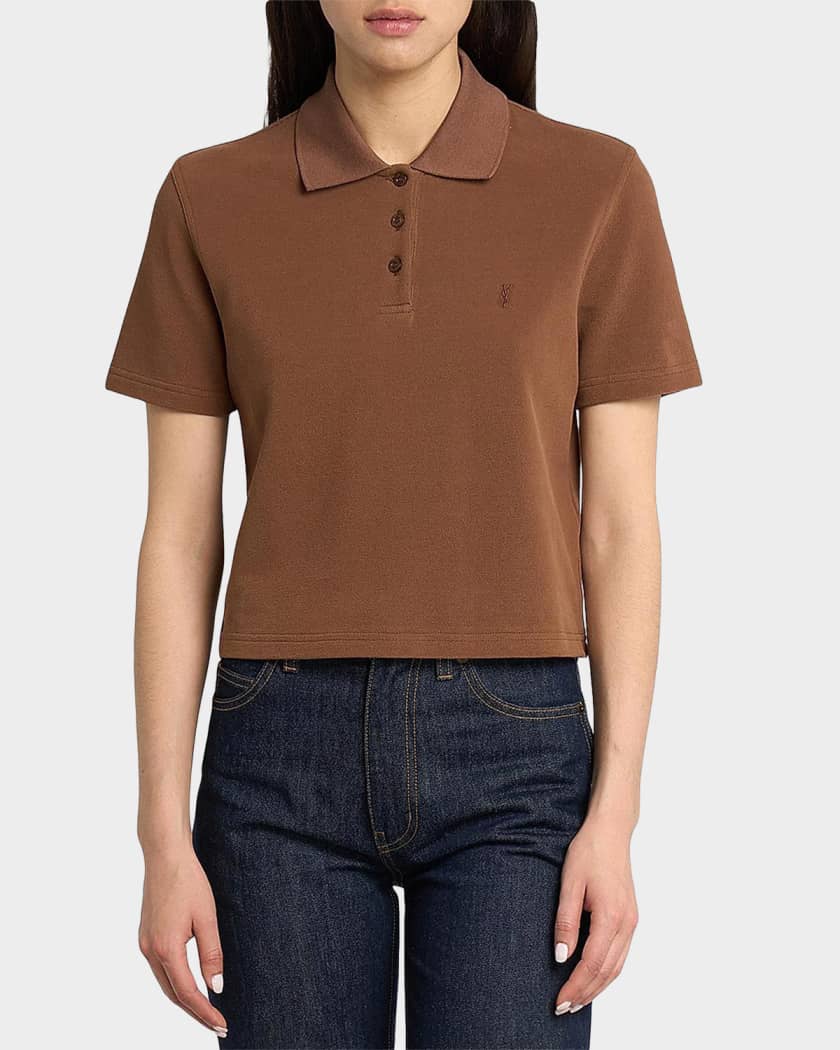 Saint Laurent Cassandre Cotton Cropped Polo Shirt | Neiman Marcus