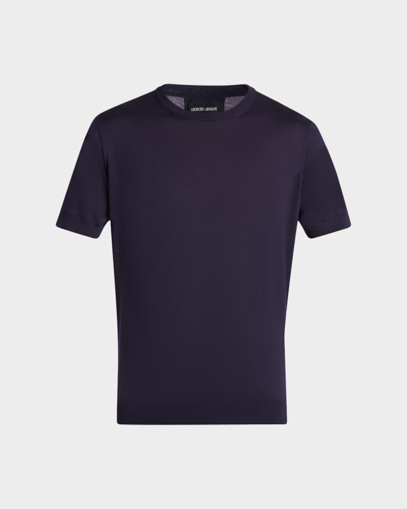 Giorgio Armani Men's Rib-Knit Wool-Blend T-Shirt | Neiman Marcus