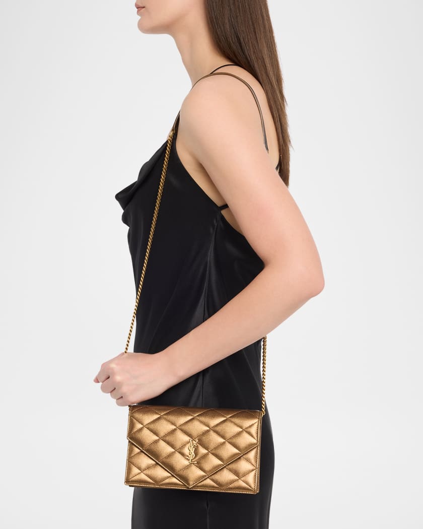 Saint Laurent Envelope Small YSL Wallet on Chain in Metallic