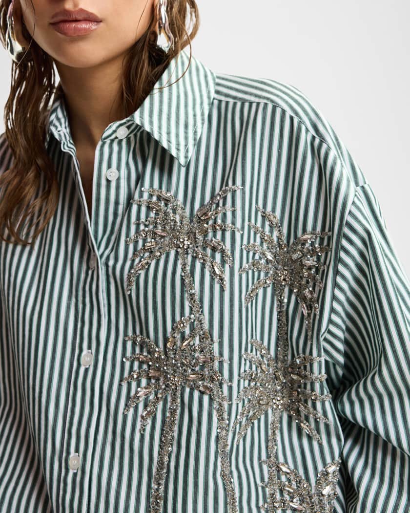kasper dress shirts Essentiel Antwerp Kasper Sequined Striped Button-Front Shirt