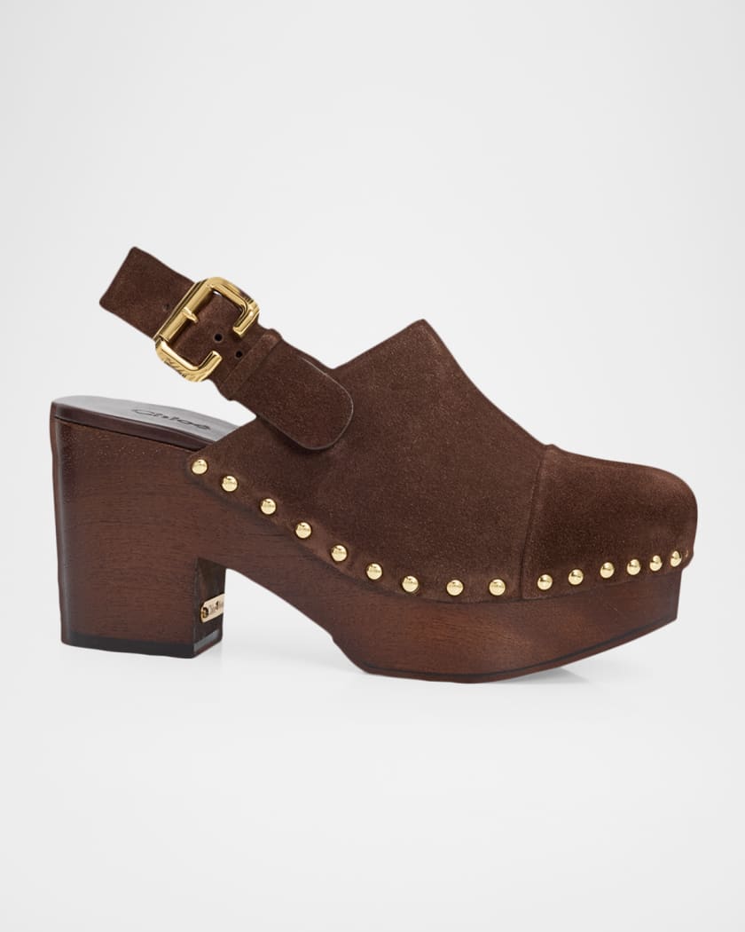 Chloe 80mm Jeannette Suede Platform Clogs | Neiman Marcus