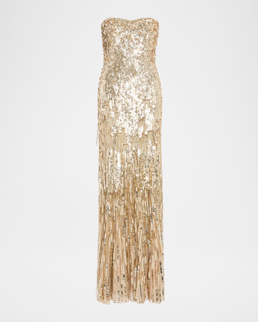 jenny packham gold sequin dress Jenny Packham Sequin-embellished Maxi Dress