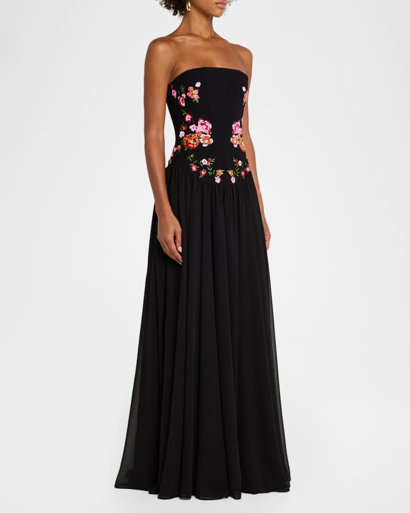 シーニュ cygme ハートカットトップス Caroline ブラック HELSI Caroline Floral Appliqué Strapless Corset Gown | Neiman Marcus