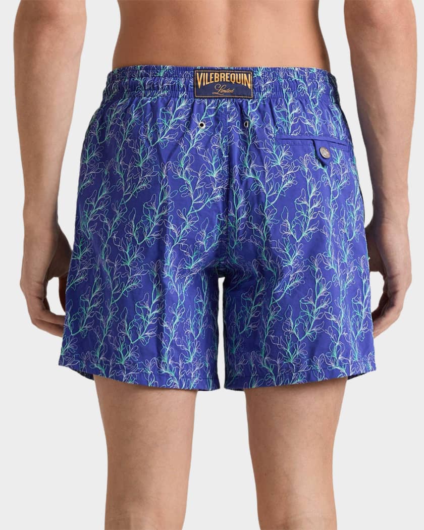 Vilebrequin Men's Mistral Embroidered X-Ray Seaweed Swim Shorts
