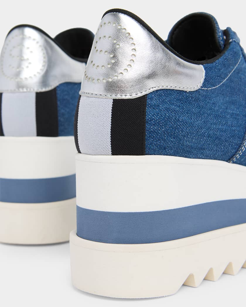Stella McCartney Sneak-Elyse Denim Toothed-Sole Platform Sneakers