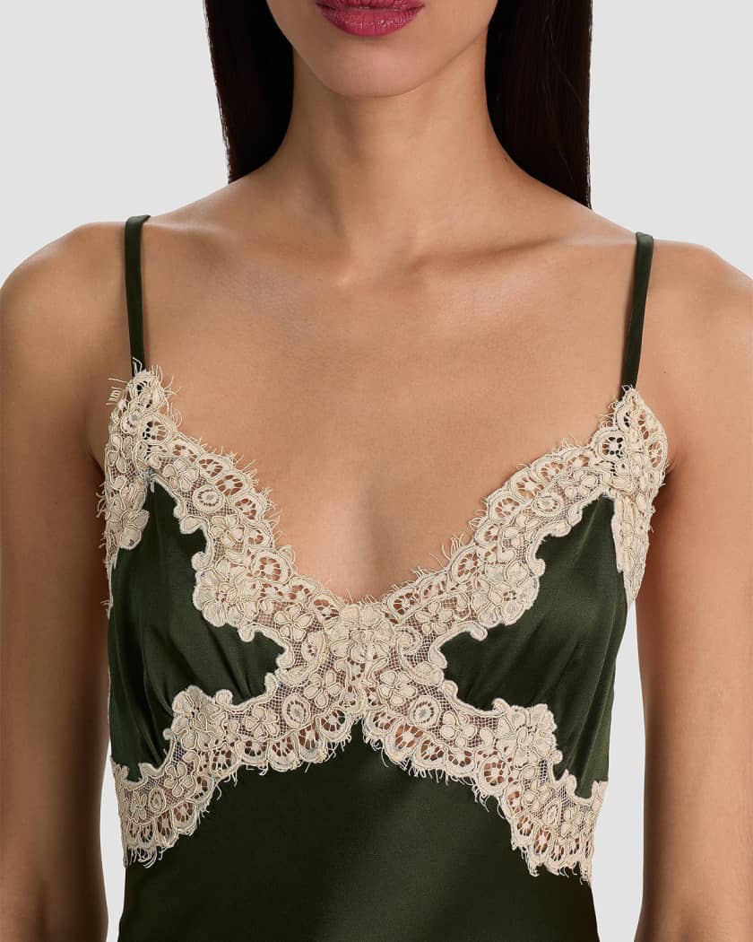 out from under juliette satin lace-trim mini dress ALICE + OLIVIA Julietta Cutaway Lace-Trim Satin Dress