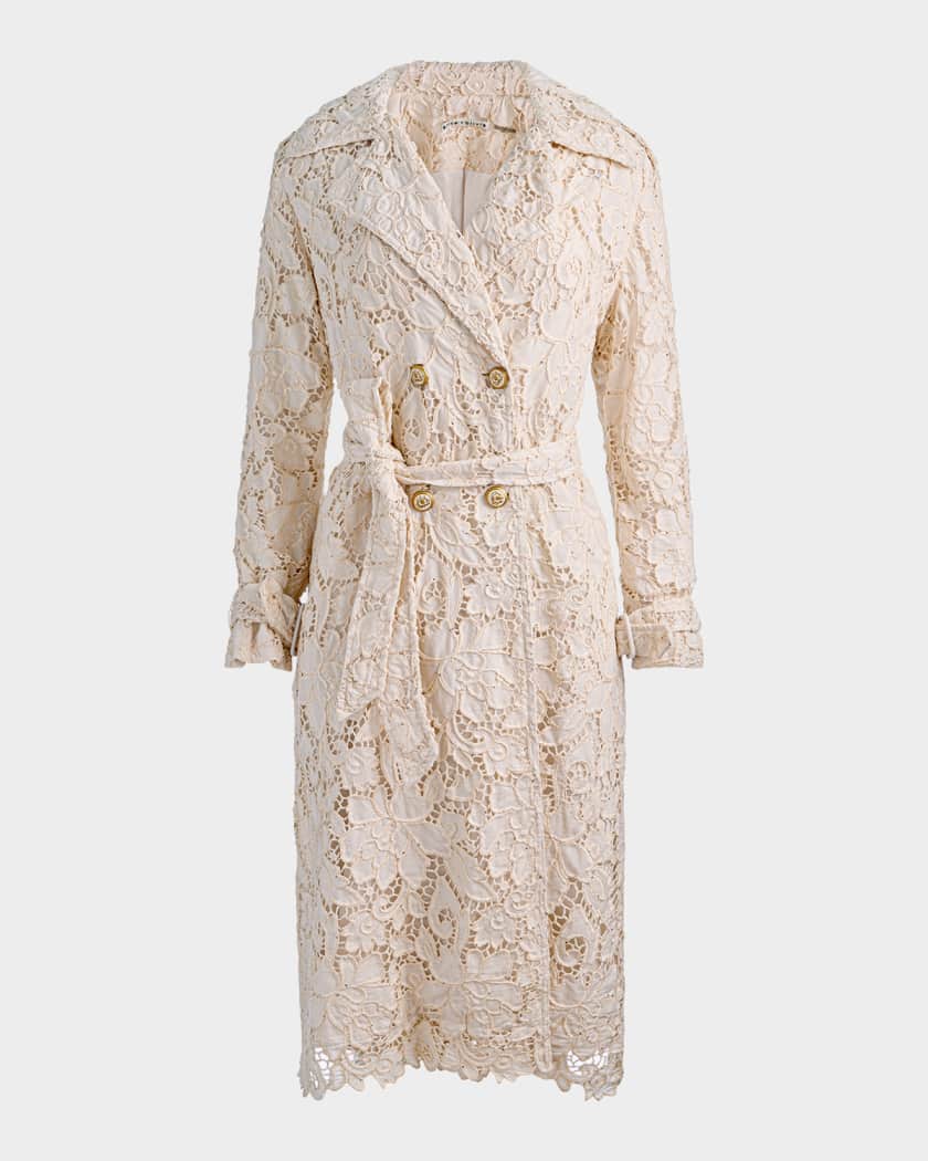 アクレントaclent Eyelet volume yoke coat ALICE + OLIVIA Keith Eyelet Midi Trench Coat | Neiman Marcus