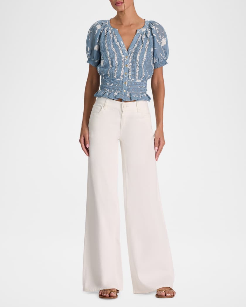 ALICE + OLIVIA Kathryn Embroidered Short-Sleeve Blouse | Neiman Marcus