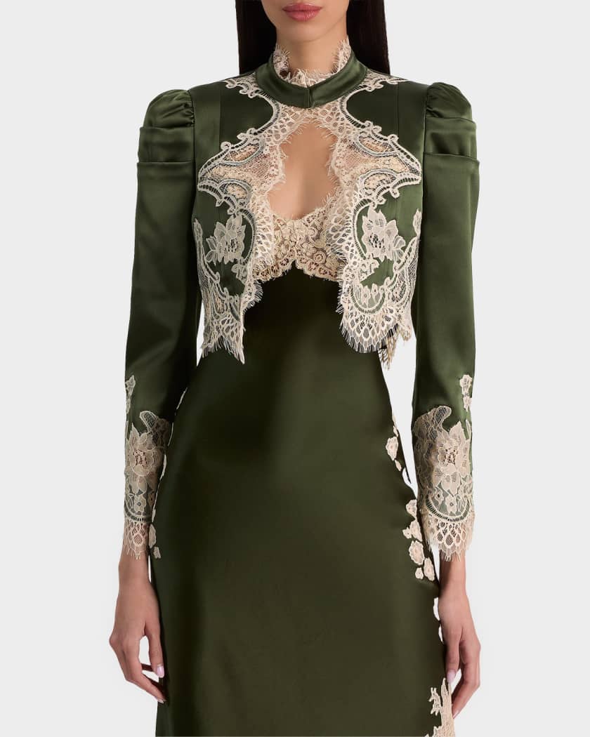 ALICE + OLIVIA Thomasina Lace-Trimmed Crop Jacket | Neiman Marcus