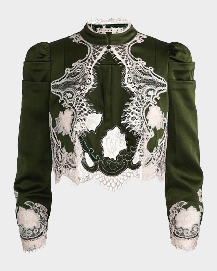 ALICE + OLIVIA Thomasina Lace-Trimmed Crop Jacket | Neiman Marcus