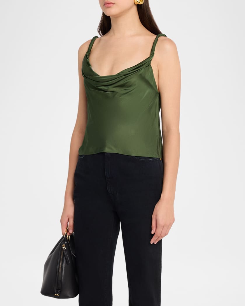 ALICE + OLIVIA Monique Twisted-Strap Satin Tank Top | Neiman Marcus