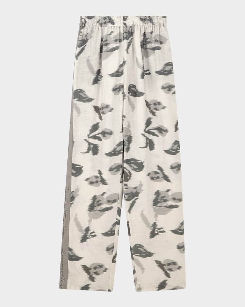 Emporio Armani Chine Flower Print Linen Trousers | Neiman Marcus