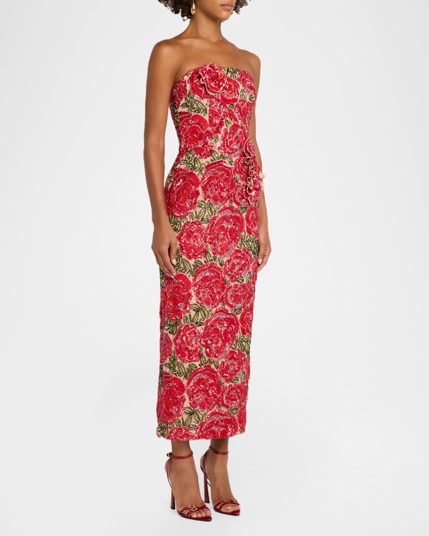 helsi dress LESLIE SEQUIN GOWN  Embroidered 3D floral self ELODIE Diane & Co NJ|Premiere