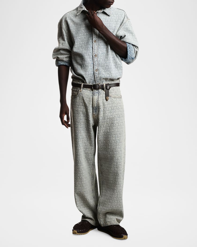 EMPORIO ARMANI デニムシャツ Emporio Armani Men's Monogram Denim Button-Front Shirt | Neiman Marcus