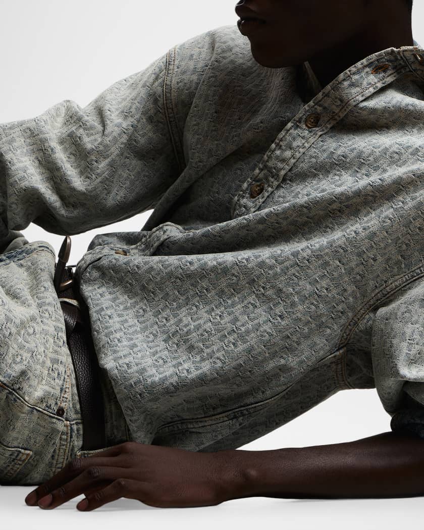 Emporio Armani Men's Monogram Denim Button-Front Shirt | Neiman Marcus