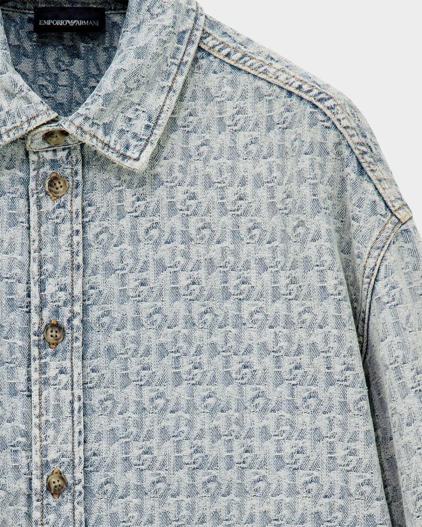 Emporio Armani Men's Monogram Denim Button-Front Shirt | Neiman Marcus