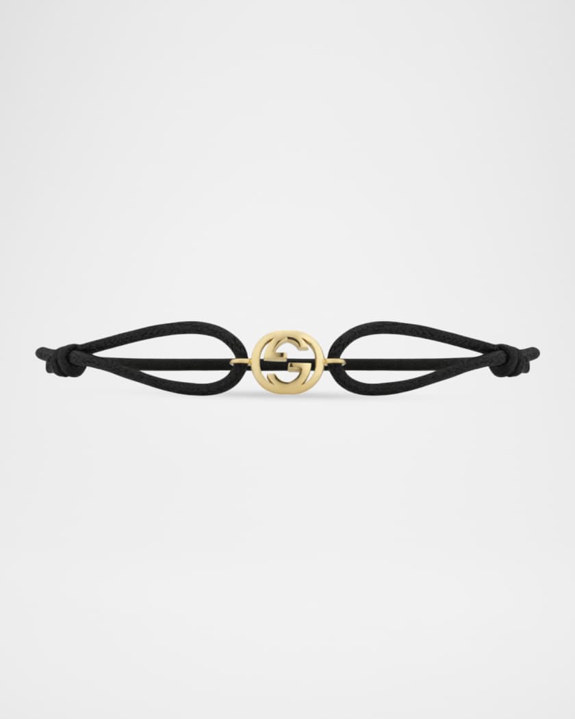 Gucci Gucci Interlocking 18K Yellow Gold and Black Cotton Bracelet
