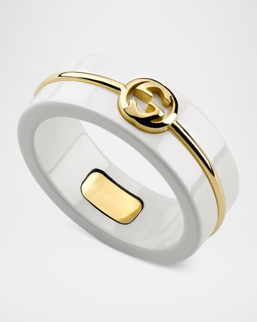 GUCCI Interlockingリング 17号 Gucci Gucci Interlocking 18K White Zirconia Ring | Neiman Marcus