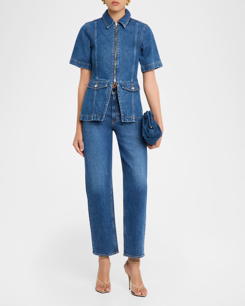 Veronica Beard Sully Short-Sleeve Denim Jacket | Neiman Marcus