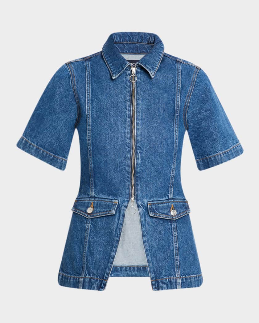 Veronica Beard Sully Short-Sleeve Denim Jacket | Neiman Marcus