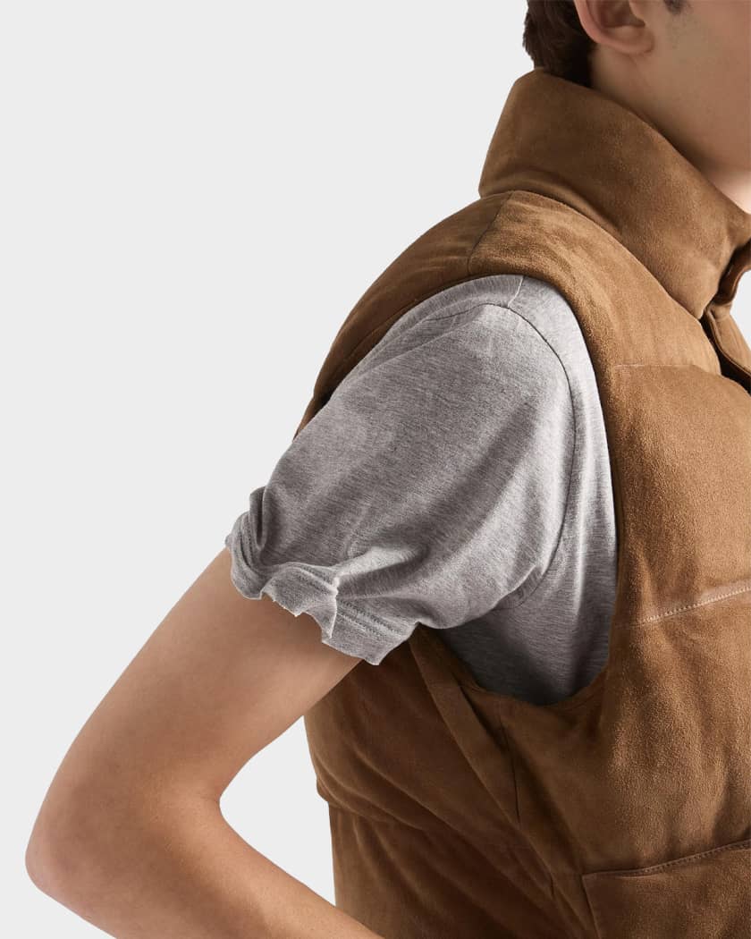 Prada Men's Suede Down Vest | Neiman Marcus
