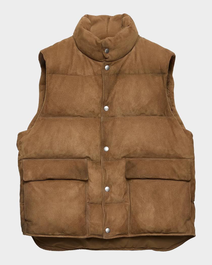 Prada Men's Suede Down Vest | Neiman Marcus