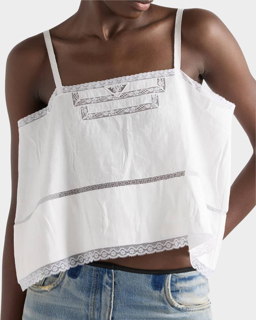 Prada Lace-Embroidered Linen Top | Neiman Marcus