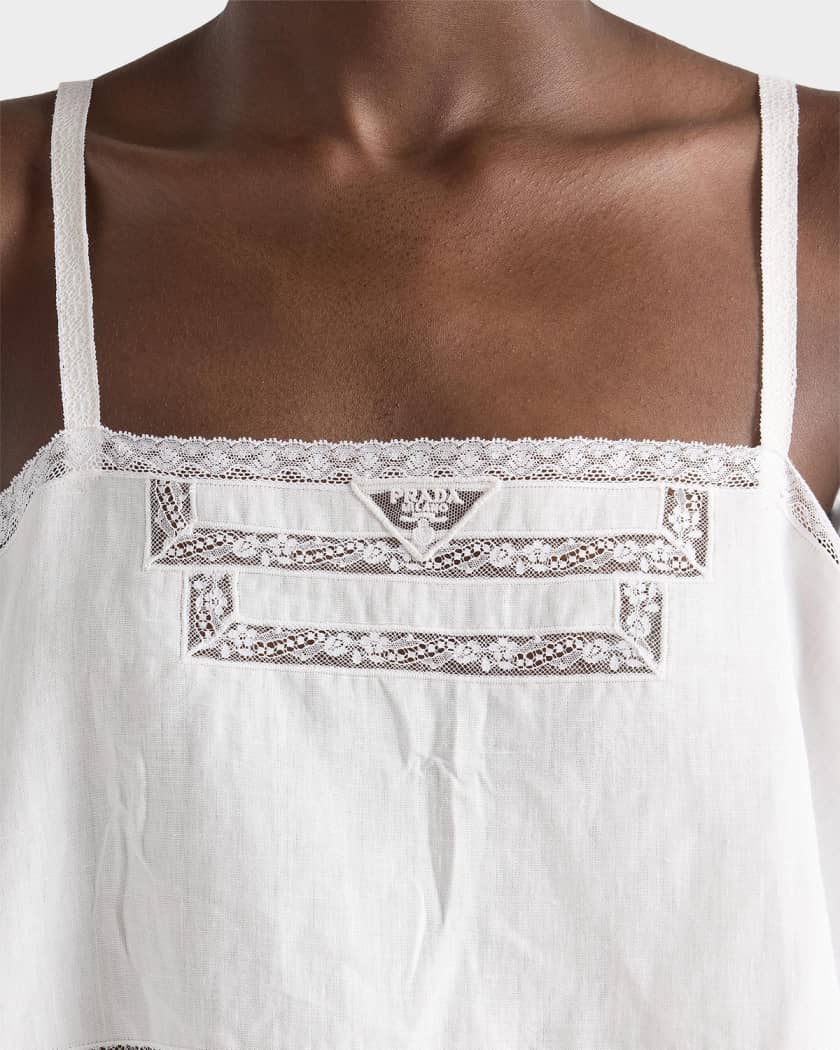 Prada Lace-Embroidered Linen Top | Neiman Marcus